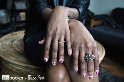 Felicia Walker Benson with custom Rock Stud nails by Miss Pop