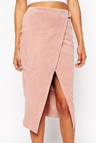 Wrap Pencil Skirt in Suede with D-Ring, ASOS